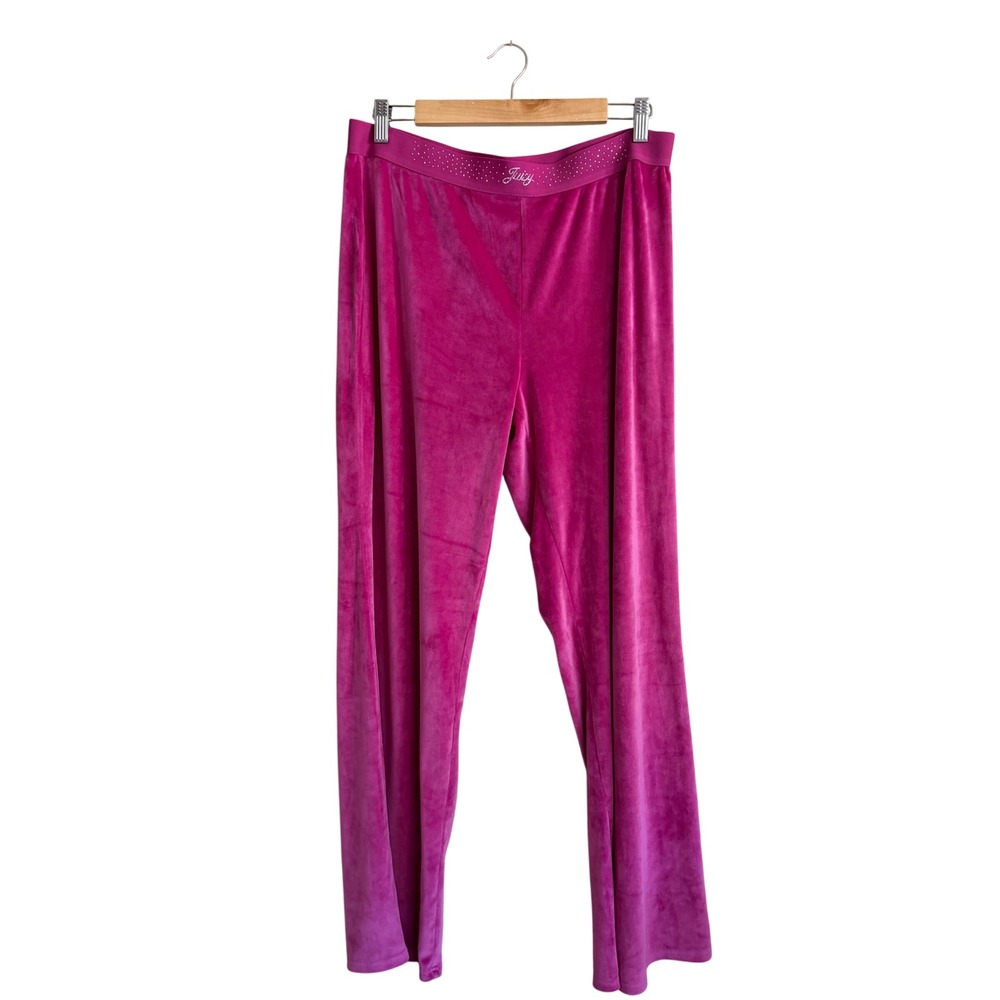 Juicy Couture Magenta Pink Velour Lounge Pants Rhinestone Logo Sleepwear XL